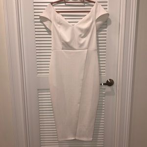 Boohoo Plus Size White Off the Shoulder Midi Dress